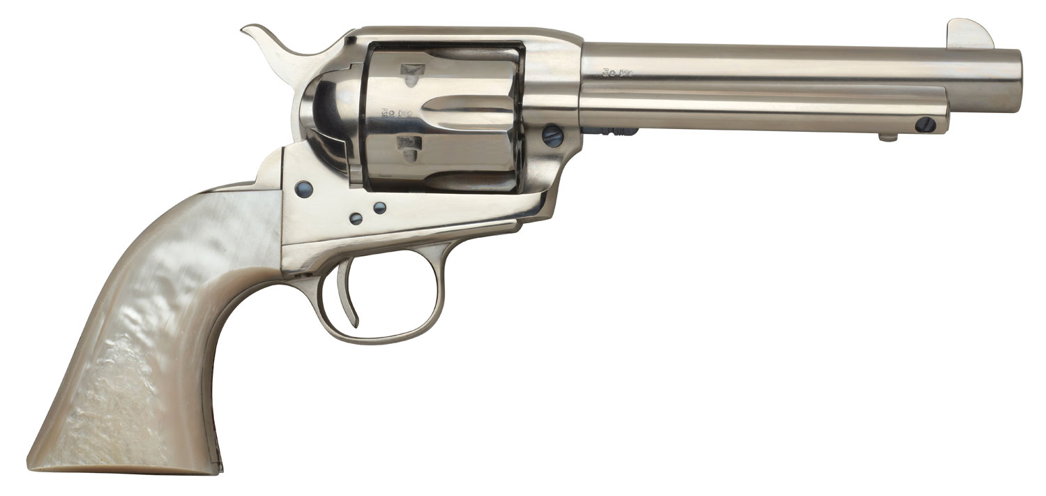 Taylors & Company 555113 1873 Cattleman 45 Colt (LC) Caliber with 5.50" Barrel, 6rd Capacity Cylinder, Overall Nickel-Plated Finish Steel & Mother of Pearl Grip