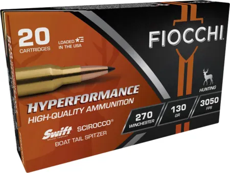 Fiocchi 270SCA Hyperformance  270Win 130gr Swift Scirocco II Bonded 20 Per Box/10 Case