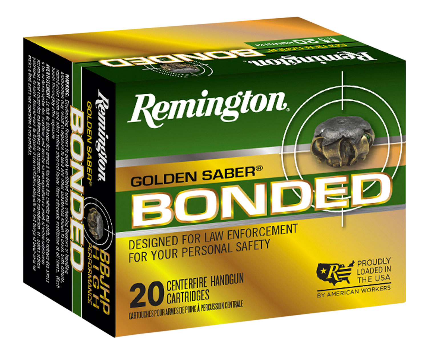 Remington Ammunition 29325 Golden Saber Bonded  45ACP 185gr Bonded Brass Jacketed Hollow Point 20 Per Box/25 Case