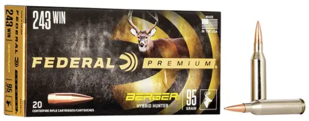 Federal P243BCH1 Premium  243Win 95gr Berger Hybrid Hunter 20 Per Box/10 Case