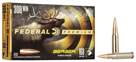 Federal P308BCH1 Premium  308Win 168gr Berger Hybrid Hunter 20 Per Box/10 Case