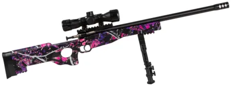 Crickett KSA2148 Precision Package 22 LR Caliber with 1rd Capacity, 16.12" Bull Barrel, Blued Metal Finish & Fixed Thumbhole Muddy Girl Synthetic Stock Right Hand (Youth) Includes Scope & Bipod