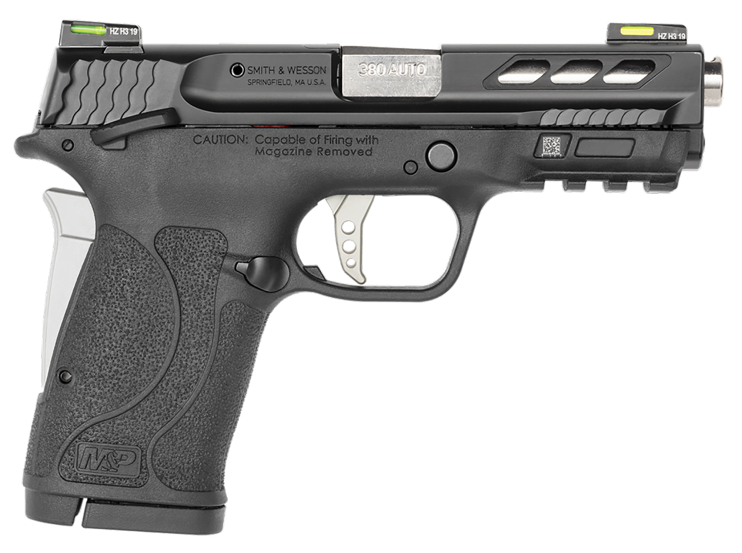 Smith & Wesson 12718 Performance Center M&P Shield EZ M2.0 380 ACP 3.80" 8+1 Matte Black Black Armornite Stainless Steel Slide Black Polymer Grip Silver Colored Accents