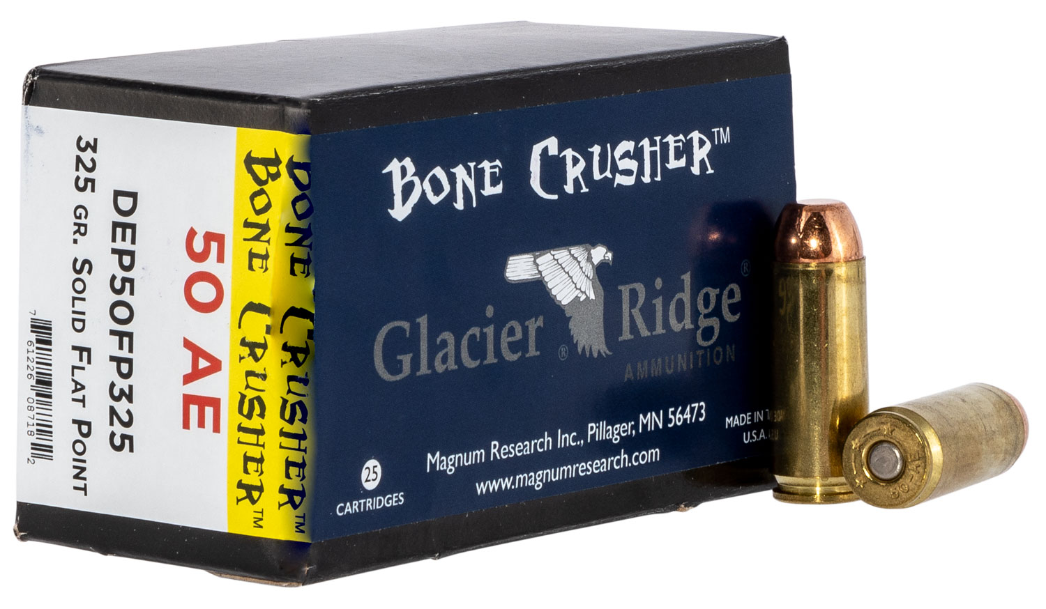 Magnum Research DEP50FP325 BoneCrusher  50AE 325gr Flat Point 25 Per Box/20 Case