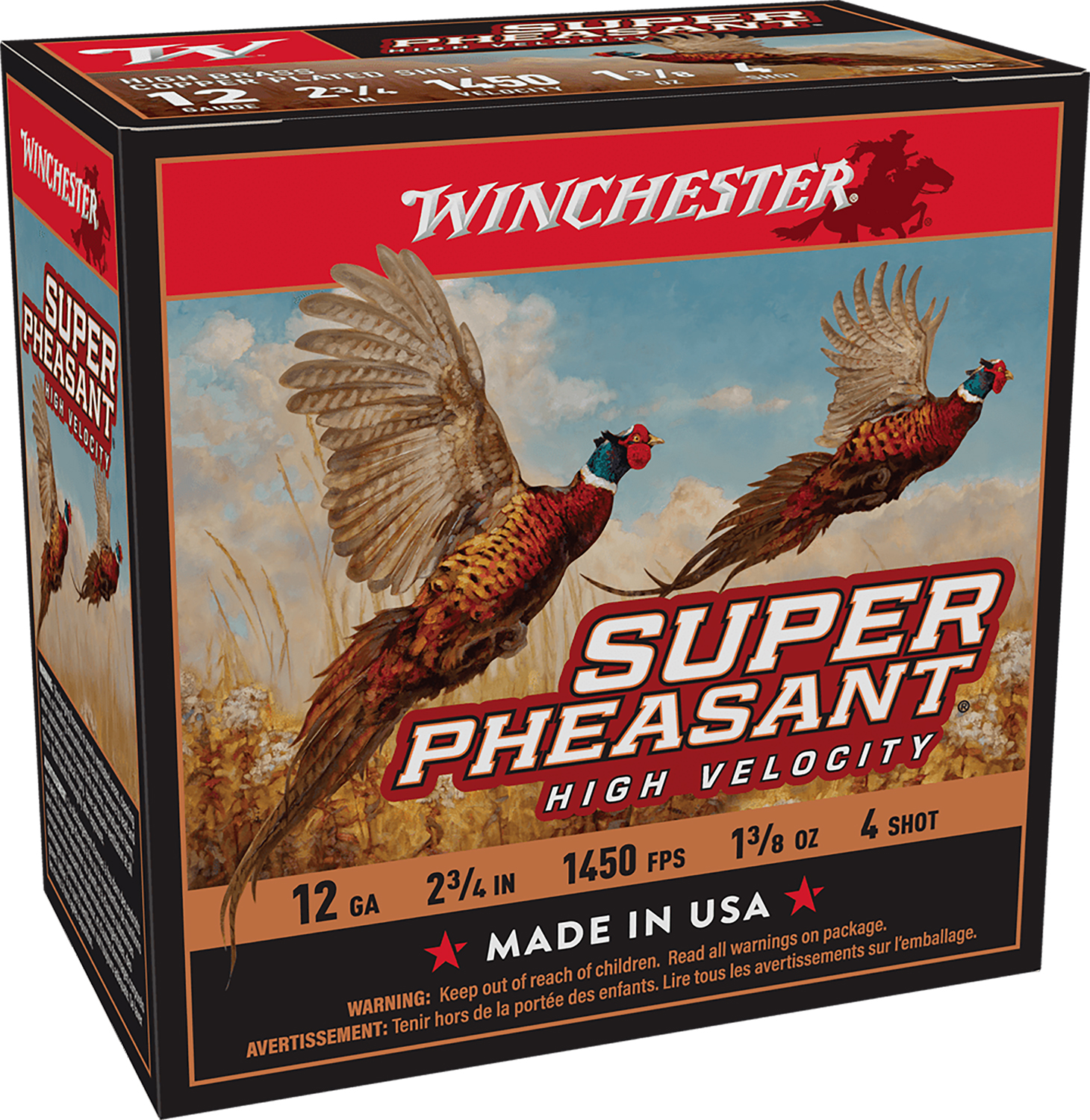 Winchester Ammo X12PHV4 Super Pheasant High Velocity High Brass 12Gauge 2.75" 1 3/8oz 4Shot 25 Per Box/10 Case