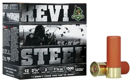 HEVI-Shot HS61223 HEVI-Steel  12Gauge 2.75" 1 1/8oz 3Shot 25 Per Box/10 Case