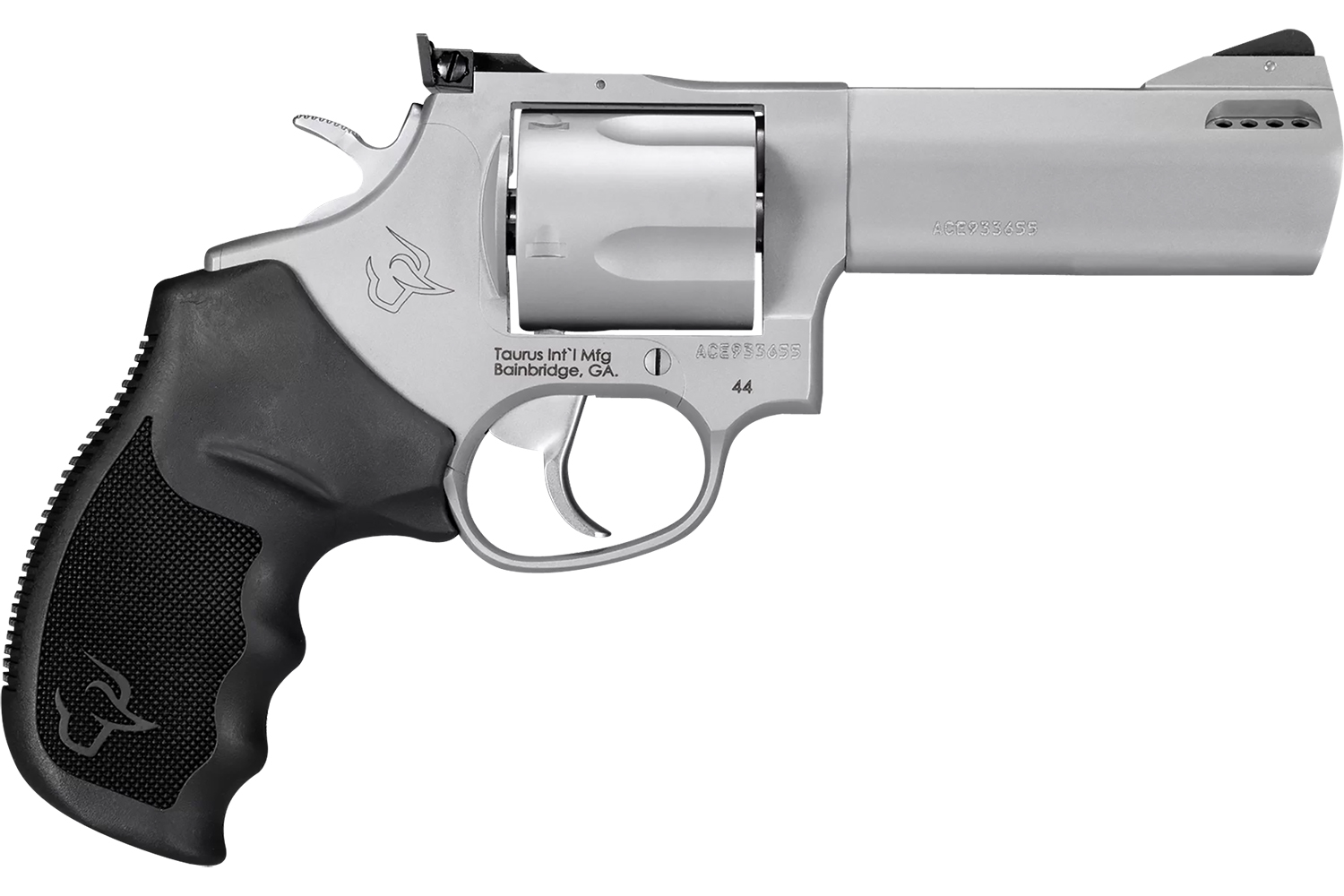 Taurus 2440049TKR Tracker 44 Medium Frame 44 Rem Mag 5rd 4" Matte Stainless Ported Barrel, Cylinder & Frame, Adjustable Rear Sight, Black Rubber Grip, Transfer Bar Safety, Exposed Hammer