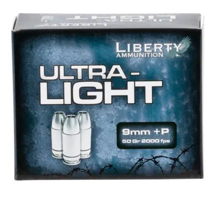 Liberty Ammunition LAUL9052 Ultra-Light  9mmLuger+P 50gr Lead Free Fragmenting Hollow Point 20 Per Box/10 Case
