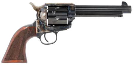 Taylors & Company 550813 Smoke Wagon  45 Colt (LC) Caliber with 5.50" Blued Finish Barrel, 6rd Capacity Blued Finish Cylinder, Color Case Hardened Finish Steel Frame & Checkered Walnut Grip