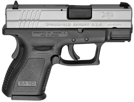 Springfield Armory XD9821 XD *CA Compliant Sub-Compact Frame 9mm Luger 10+1, 3" Black Melonite Steel Barrel, Serrated Stainless Steel Slide, Black Polymer Frame w/Picatinny Rail