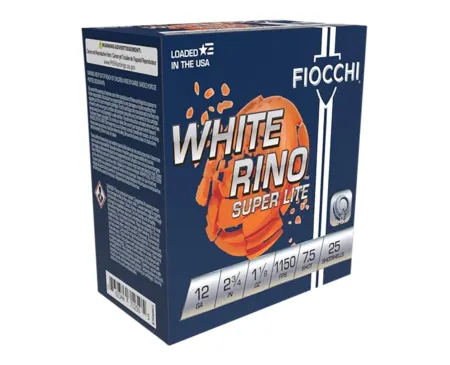 Fiocchi 12WRSL75 Exacta Target White Rino Super Light 12Gauge 2.75" 1 1/8oz 7.5Shot 25 Per Box/10 Case