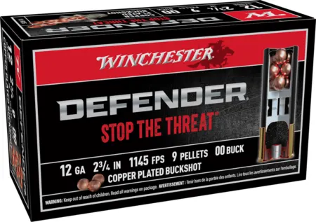 Winchester Ammo SB1200PD Defender  12Gauge 2.75" 9Pellets Copper Plated 00Buck Shot 10 Per Box/10 Case
