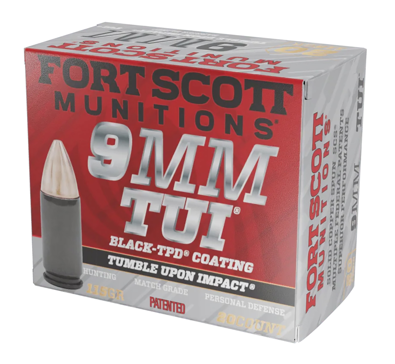 Fort Scott Munitions 9MM115SCVTPD Tumble Upon Impact (TUI)  9mmLuger 115gr Solid Copper Spun 20 Per Box/25 Case *TPD-9 Coated