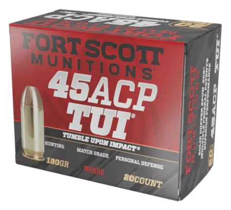 Fort Scott Munitions 450180SCV Tumble Upon Impact (TUI)  45ACP 180gr Solid Copper Spun 20 Per Box/25 Case