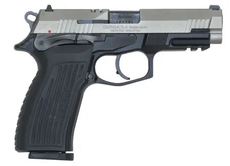 Bersa TPR9DT TPR  Full Size Frame 9mm Luger 17+1, 4.30" Black Steel Barrel, Nickel Cerakote Serrated Steel Slide, Matte Black Aluminum Frame w/Picatinny Rail, Ambidextrous