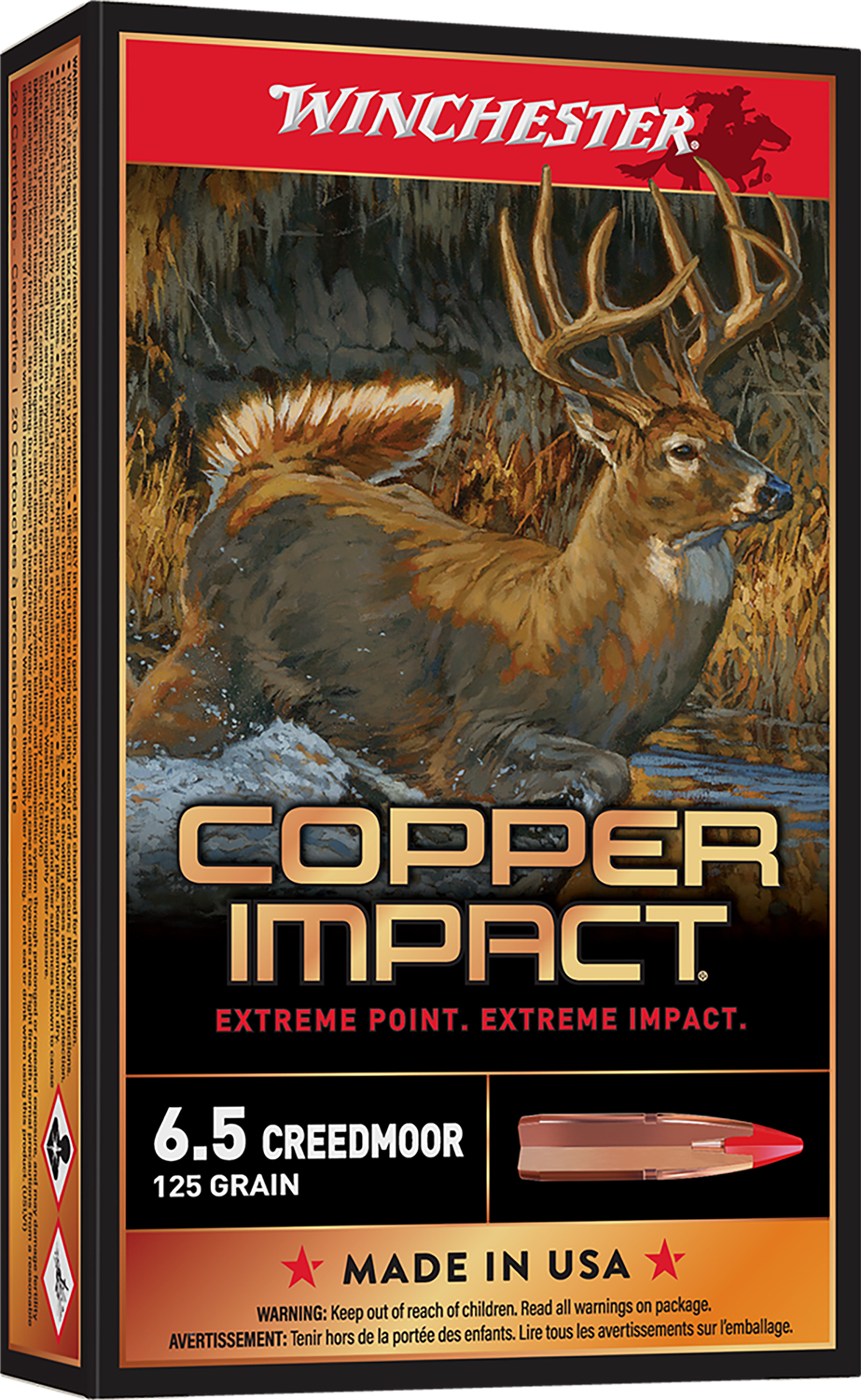 Winchester Ammo X65CLF Copper Impact  6.5Creedmoor 125gr Copper Extreme Point Lead Free 20 Per Box/10 Case
