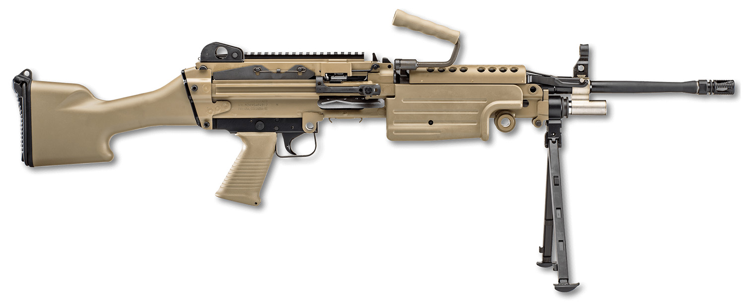 FN 46100170 M249S  5.56x45mm NATO 18.50" Barrel 30+1 Mag Or 200rd Belt Capacity, Flat Dark Earth Fixed Hydraulic Buffer Stock, Non-Slip Buttplate, Optics Ready