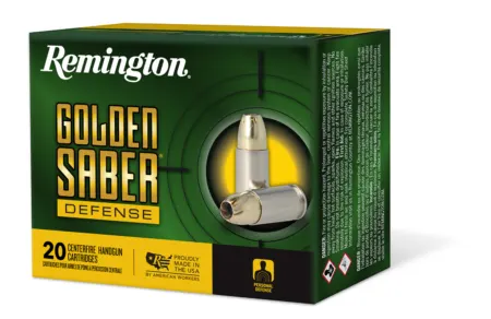 Remington Ammunition 27601 Golden Saber Defense 9mmLuger 124gr Brass Jacketed Hollow Point 20 Per Box/25 Case