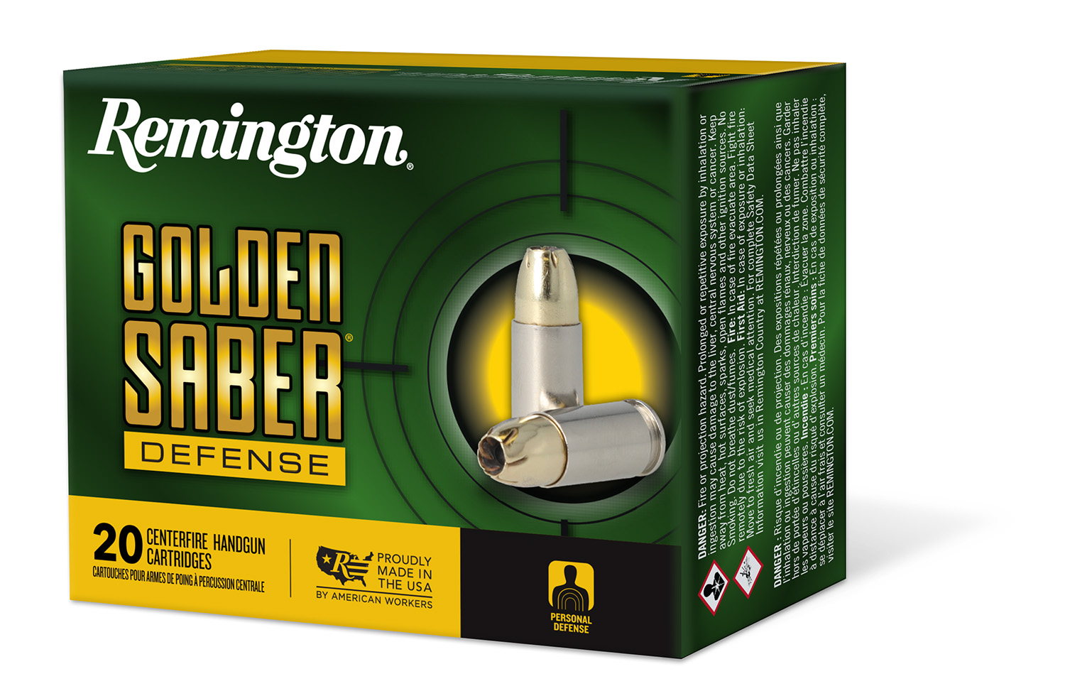 Remington Ammunition 27608 Golden Saber Defense 40S&W 180gr Brass Jacketed Hollow Point 20 Per Box/25 Case