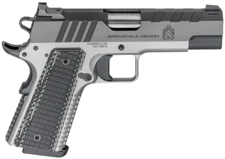Springfield Armory PX9217L 1911 Emissary 9mm Luger 9+1 4.25" Bull Barrel,  Stainless Steel Frame w/ Beavertail, Serrated Blued Carbon Steel Slide, Black VZ Thin-Line G10 Grip