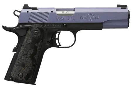Browning 051893490 1911 Black Label Full Size Frame 22 LR 10+1, 4.25" Matte Stainless Steel Barrel, Crushed Orchid Cerakote Serrated Slide, Matte Black Polymer Frame w/Beavertail
