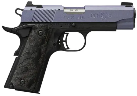 Browning 051894490 1911 Black Label Compact Frame 22 LR 10+1, 3.63" Matte Stainless Steel Barrel, Crushed Orchid Cerakote Serrated Slide, Matte Black Polymer Frame w/Beavertail