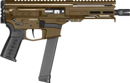 CMMG 99A68A2MB Dissent MKGS 9mm Luger 33+1 6.50", Midnight Bronze Rec, Picatinny Brace Adapter, 5.50" M-LOK Handguard, Left Side Charging Handle, Zeroed Linear Comp, TriggerTech Trigger