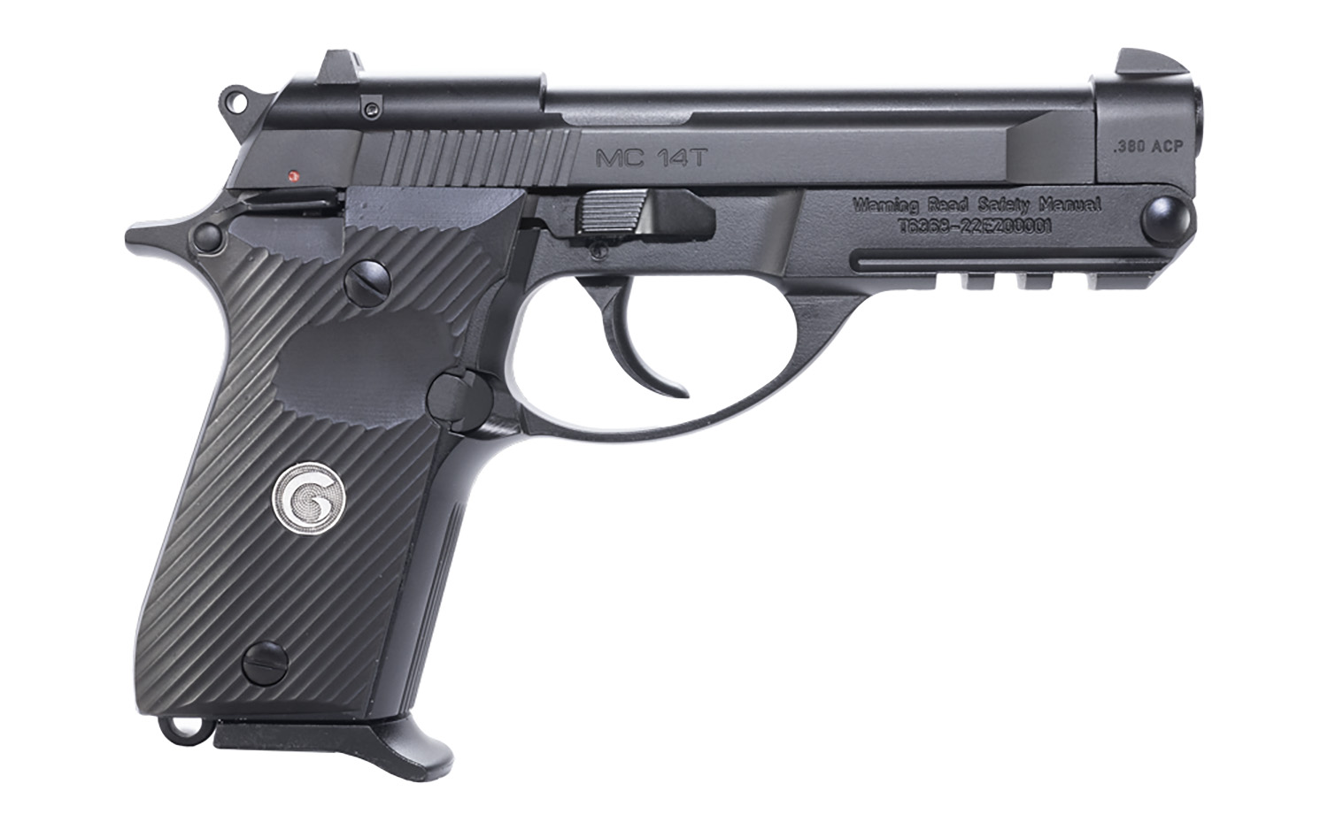 EAA GIRSAN 390850 MC 14T Solution Compact Frame 380 ACP 13+1, 4.50" Black Steel Tip-Up Barrel, Serrated Steel Slide & Aluminum Frame w/Picatinny Rail, Black Checkered Polymer Grip Ambidextrous
