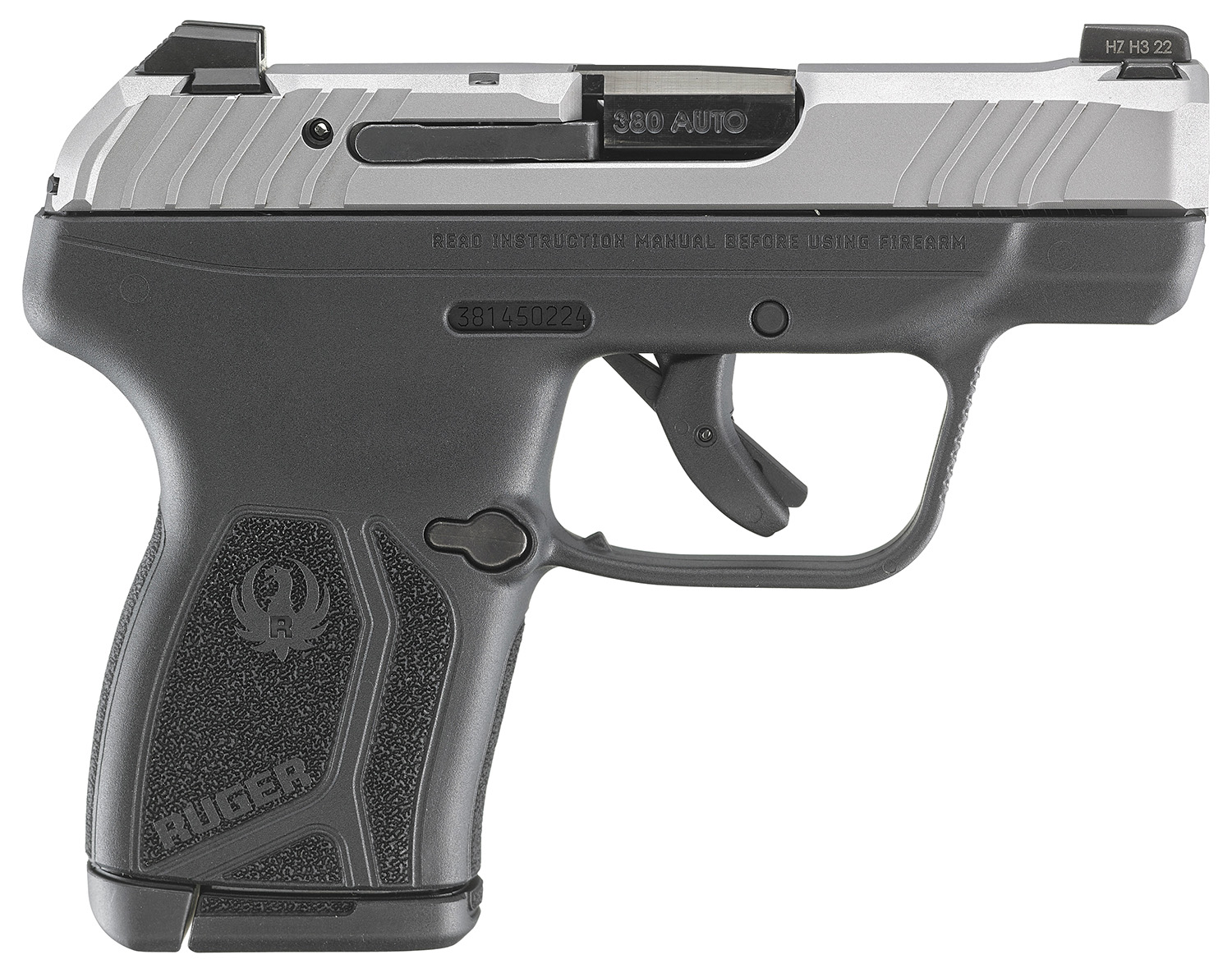 Ruger 13744 LCP Max  Compact 380 ACP 10+1 2.80" Black Oxide Steel Barrel, Matte Stainless Serrated Slide, Black Polymer Frame w/Serrated Trigger Guard w/Black Nylon Grip