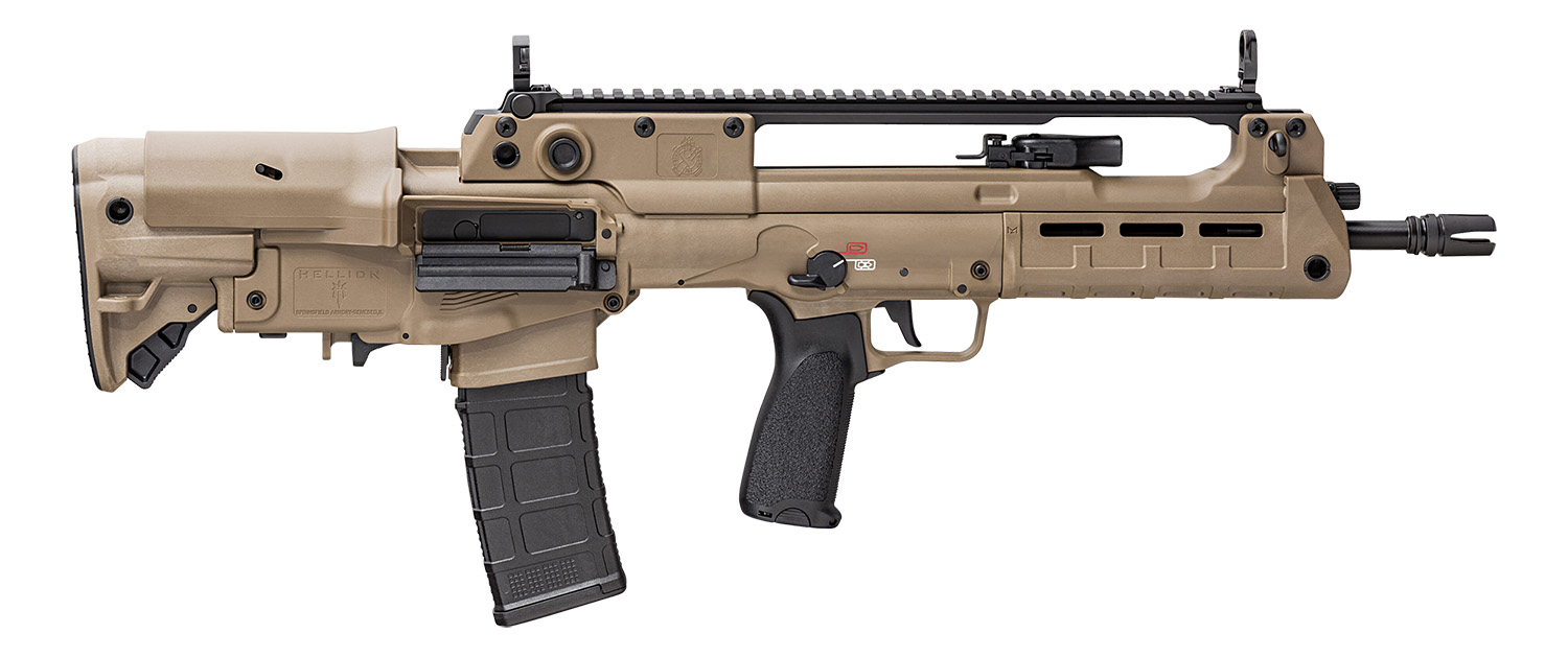 Springfield Armory HL916556F Hellion Bullpup 5.56x45mm NATO 30+1 16", FDE, 4 Prong Flash Hider, 5 Position Adjustable Stock w/Cheek Riser, Black Bravo Mod 3 Grip, Ambi Controls/Reversible Case Ejector