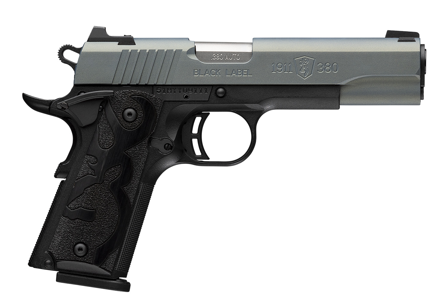 Browning 051992492 1911-380 Black Label Full Size Frame 380 ACP 8+1 4.25" Matte Stainless Steel Barrel, Northern Lights Cerakote Serrated Steel Slide, Matte Black Polymer Frame w/Beavertail
