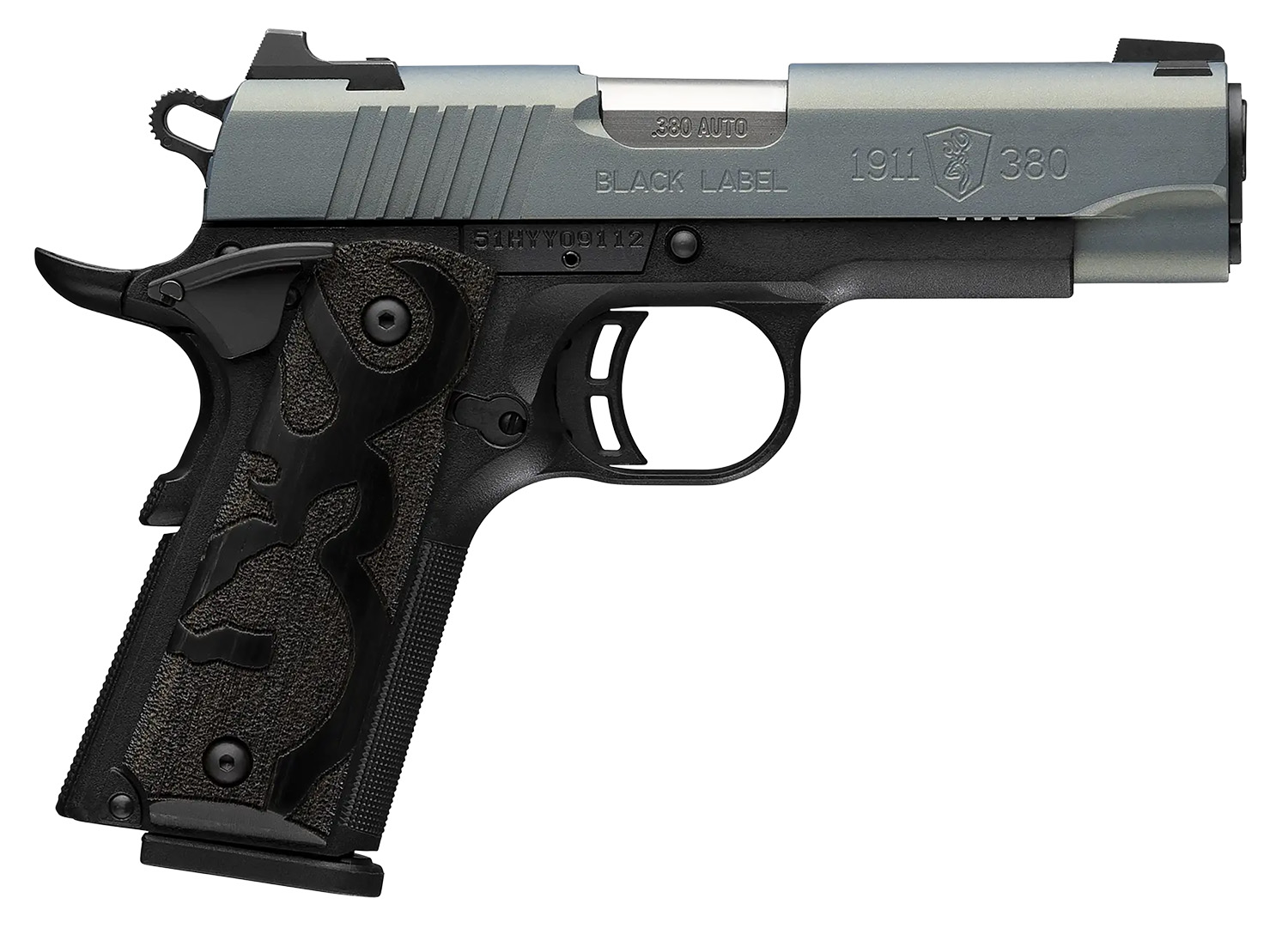 Browning 051993492 1911-380 Black Label Compact Frame 380 ACP 8+1 3.63" Matte Stainless Steel Barrel, Northern Lights Cerakote Serrated Steel Slide, Matte Black Polymer Frame w/Beavertail
