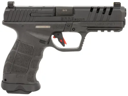 SAR USA SAR9SOCOMBL SAR9 SOCOM 9mm Luger 21+1 5.20" Black Steel Barrel, Black Steel Optic Ready/Ported/Serrated Slide, Black Polymer Frame w/Picatinny Rail, Interchangeable Backstrap Grip, Right Hand
