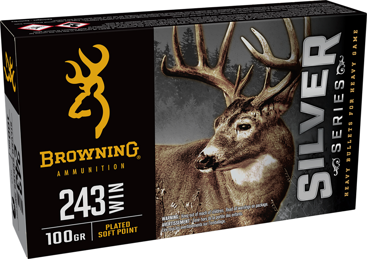 Browning Ammo B192602431  Silver 243Win 100gr Plated Soft Point 20 Per Box/10 Case