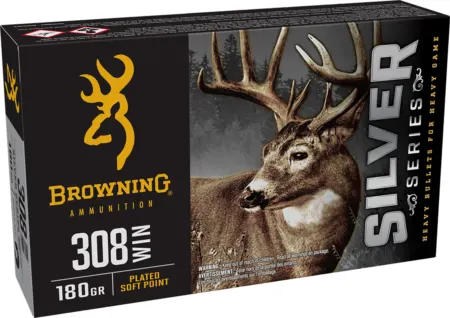 Browning Ammo B192603081  Silver 308Win 180gr Plated Soft Point 20 Per Box/10 Case