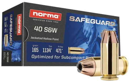 Norma Ammunition 801407887  Safeguard 40S&W 165gr Jacketed Hollow Point 50 Per Box/20 Case