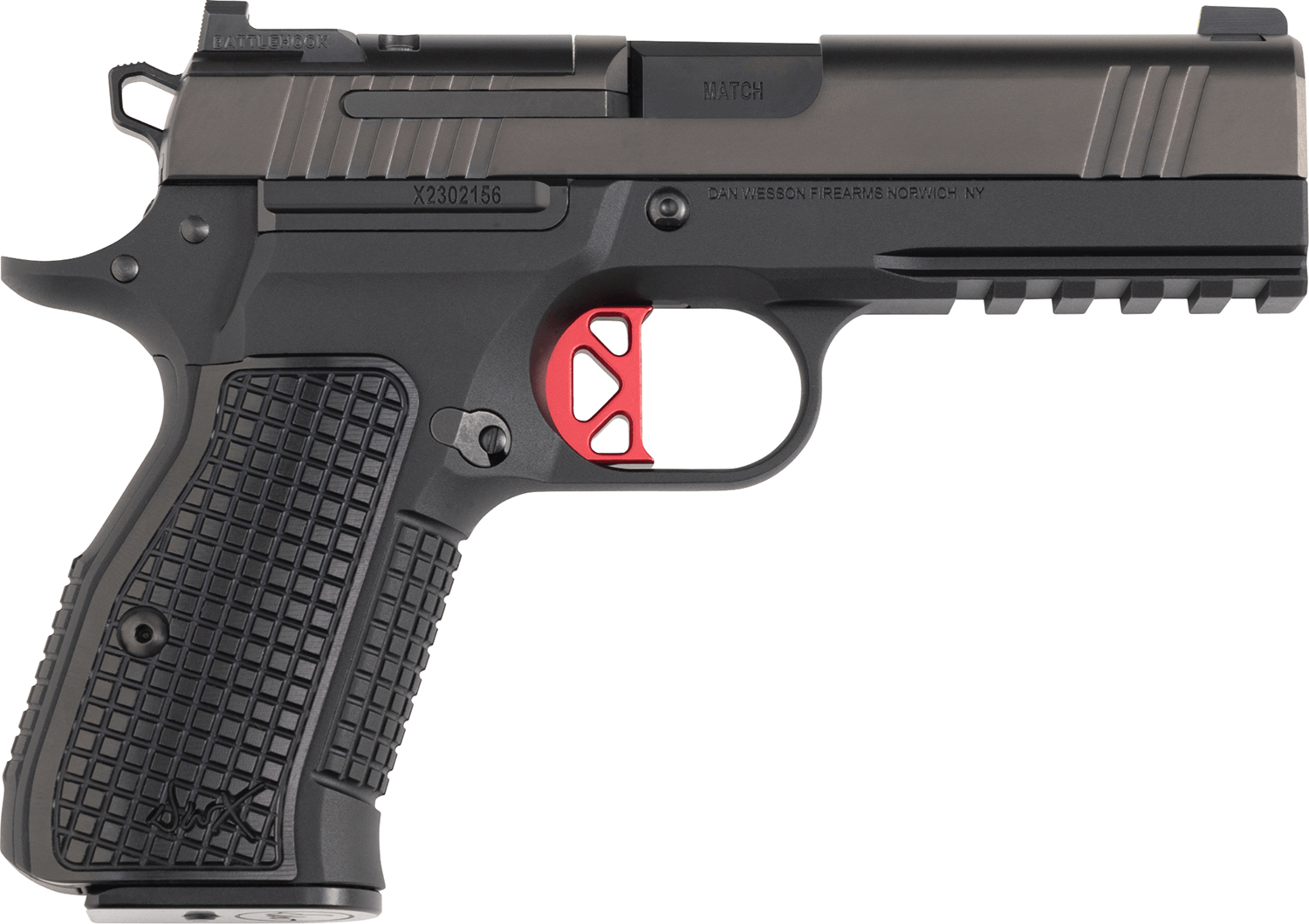 Dan Wesson 92103 DWX  Compact Frame 9mm Luger 15+1 4.95" Black Match Grade Barrel, Black DLC Serrated Steel Slide, Black Aluminum Frame w/Beavertail & Picatinny Rail, Black Textured Aluminum Grip