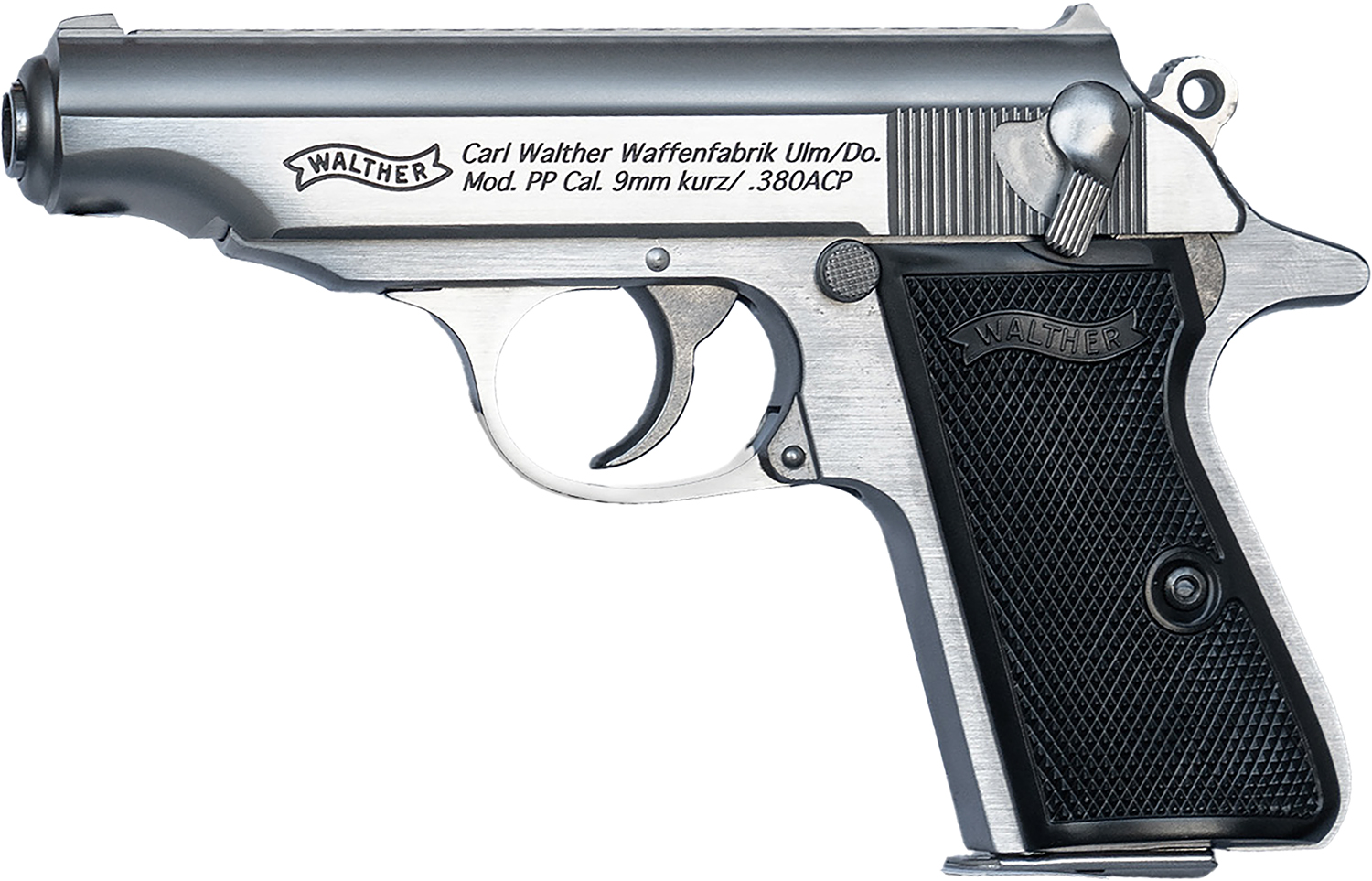 Walther Arms 4796029 PP  32 ACP 8+1 3.90" Stainless Steel Barrel, Stainless Serrated Steel Slide, Stainless Aluminum Frame w/Beavertail, Textured Polymer Grip