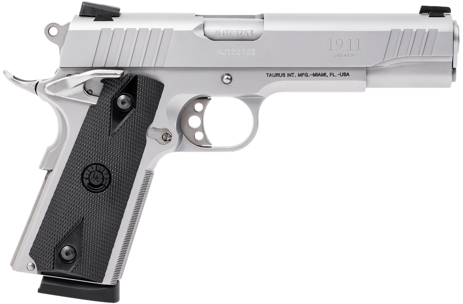 Taurus 1191109 1911 Full Size Frame 45 ACP 8+1 5" Matte Stainless Steel Barrel, Serrated Stainless Steel Slide, Matte Stainless Steel Frame w/Beavertail, Black Checkered Polymer Grip, Right Hand