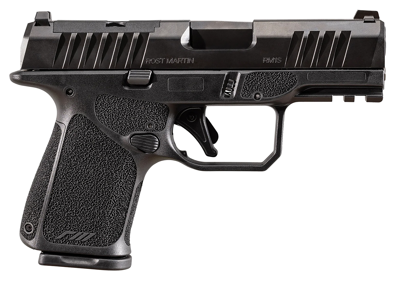 Rost Martin RM1SBLKOSP RM1C  Sub-Compact Frame 9mm Luger 15+1 3.60" Black Match Grade Barrel, Black Tenifer Optic Ready/Serrated Steel Slide, Black Polymer Frame w/Picatinny Rail, Textured Grip