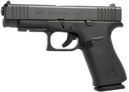 Glock PA4850201FR G48  Slim Compact Frame 9mm Luger 10+1 4.17" Black GMB Barrel, Black nDLC Serrated Steel Slide, Black Polymer Frame w/Beavertail & Front Rail, Black Textured Polymer Grip, Right Hand