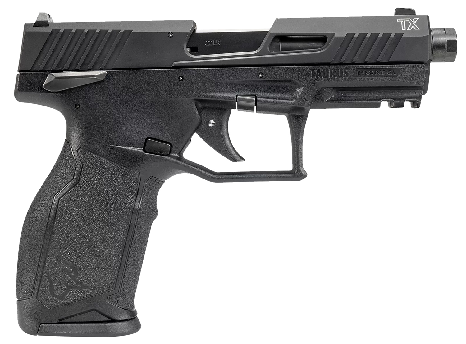 Taurus 1-2TX22141-10 2TX Full Size Frame 22 LR 10+1 4.60" Matte Black Threaded Barrel, Black Anodized Serrated Slide, Matte Black Polymer Frame w/Picatinny Rail, Textured Grip