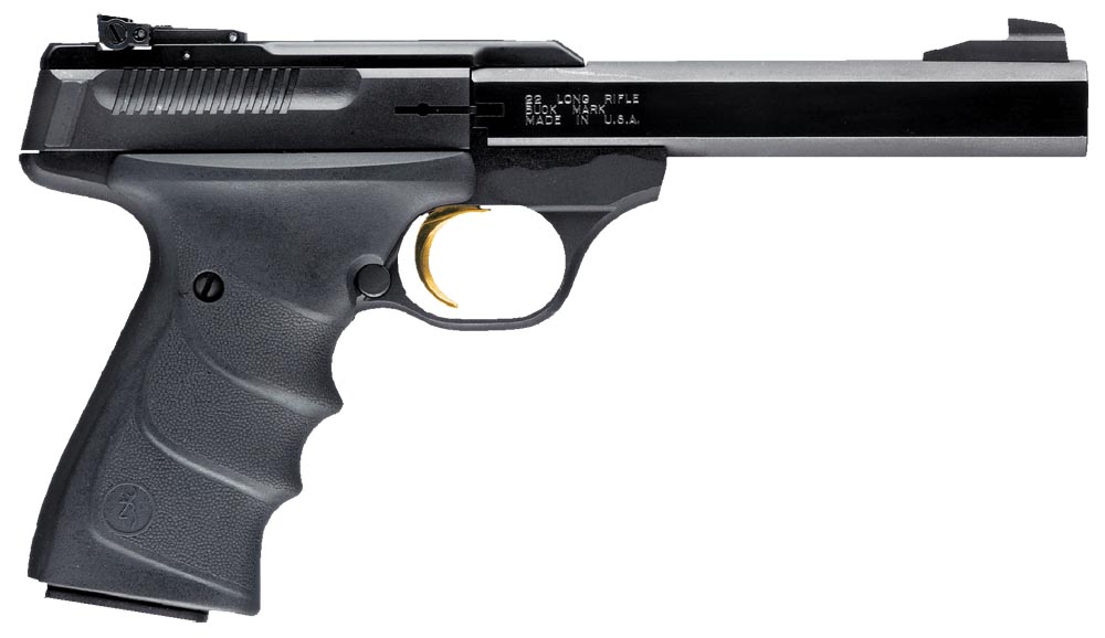 Browning 051407490 Buck Mark Standard *CA Compliant 22 LR 10+1 5.50" Slab Side Barrel, Matte Black Serrated Steel Slide & Aluminum Frame, Black Overmolded Grips