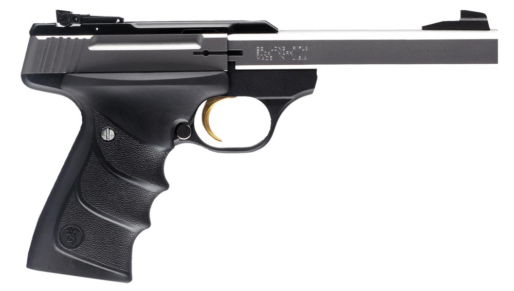 Browning 051409490 Buck Mark Standard *CA Compliant 22 LR 10+1 5.50" Slab Side Barrel, Stainless Serrated SS Slide, Matte Black Aluminum Frame, Finger Grooved Black Ultragrip RX Grip