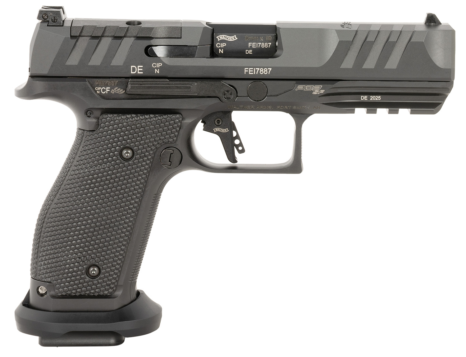 Walther Arms 2897008 PDP Pro Full Size Frame 9mm Luger 20+1 4.50" Black Steel Barrel, Black Optic Ready/Serrated Steel Slide, Black Steel Frame w/Picatinny Rail, Textured Polymer Grip
