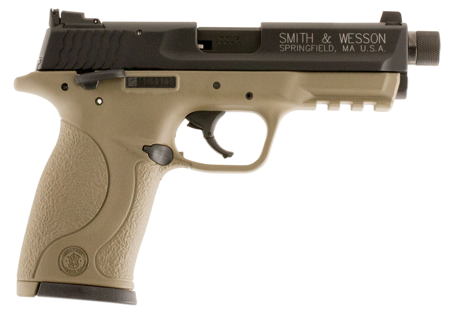 Smith & Wesson 10242 M&P  Compact Frame 22 LR 10+1 3.60" Black Steel Threaded Barrel & Serrated Slide, Flat Dark Earth Cerakote Polymer Frame w/Picatinny Rail, Ambidextrous