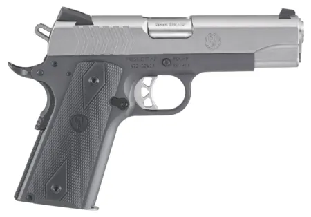 Ruger 6722 SR1911 Commander-Style 9mm Luger 9+1 4.25" Stainless Steel Barrel, Low-Glare Stainless Serrated Steel Slide, Tungsten Gray Cerakote Aluminum Frame w/Beavertail, Black Rubber Grip