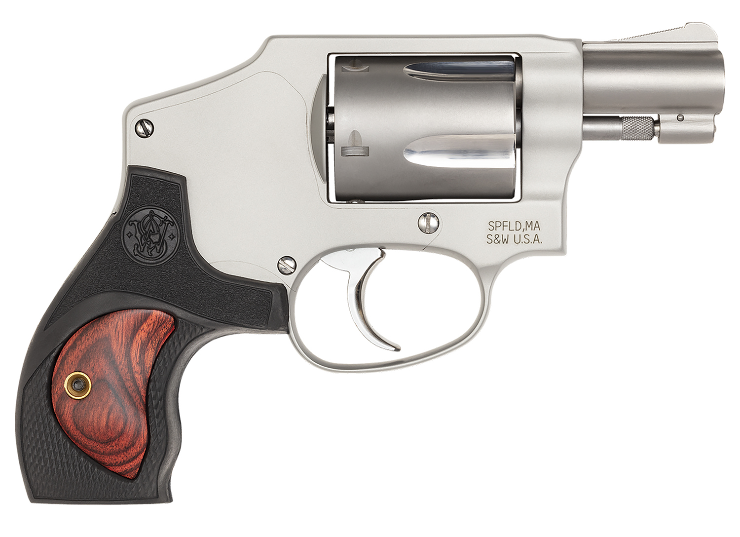 Smith & Wesson 10186 Performance Center Model 642 38 S&W Spl +P 5rd 1.88" Stainless Steel Barrel, Fluted Cylinder, Matte Silver Aluminum Frame with Black Polymer with Integrated Wood Insert Grip