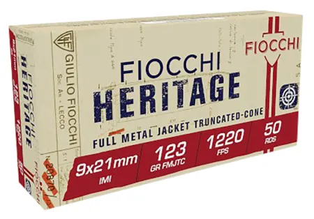 Fiocchi 9X21 Heritage  9x21mmIMI 123gr Full Metal Jacket Truncated Cone 50 Per Box/20 Case