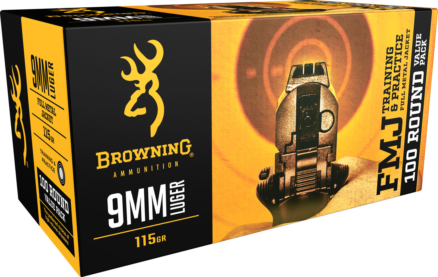 Browning Ammo B191800094 FMJ Value Pack 9mmLuger 115gr Full Metal Jacket 100 Per Box/5 Case